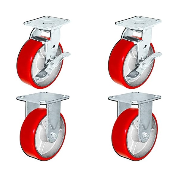 Heavy Duty Casters, 6"x2" Heavy Duty Caster W/ Red Poly, PK4